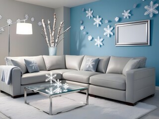 Frame mockup, Living room wall poster mockup. Interior mockup with house background. Modern interior design for Christmas	
