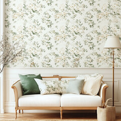 Elegant Floral Wallpaper Interior Design with Sofa