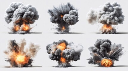 Collection nine different types explosions There are nuclear explosion montage set