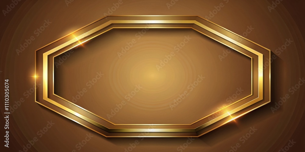 Poster elegant double octagon gold frame with duo line golden border for stylish card and text presentation