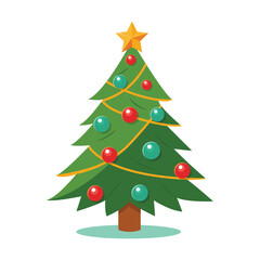 Christmas tree with a star; balls and garlands isolated on a white background.