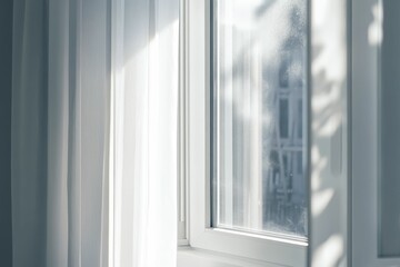 Sunlight through sheer curtains, window.
