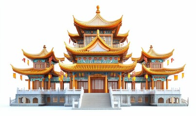 Obraz premium Ornate golden Asian temple complex, tiered roofs.