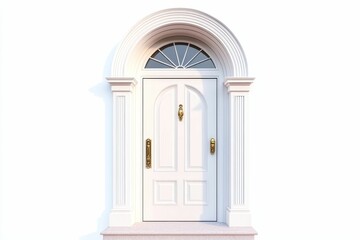 Obraz premium White arched door, gold hardware, stone step.