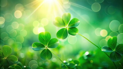Sunlight Illuminates Lush Clover Leaves in a Serene Green Meadow