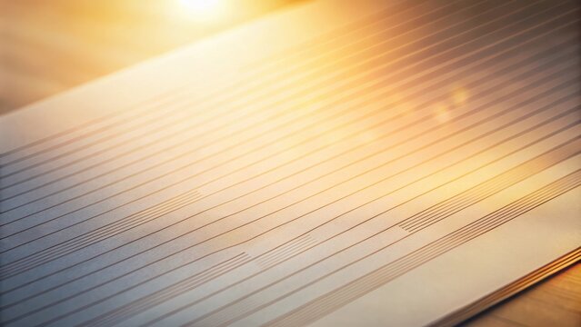 Abstract close-up image of light reflecting on a surface with parallel lines, creating a warm and textured background.