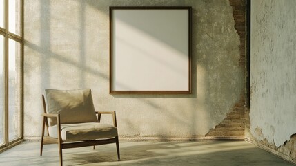white blank frame on the wall of modern living room