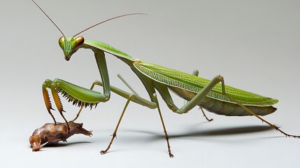 Green Praying Mantis Consuming Prey After Successful Hunt