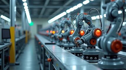 Obraz premium A robotic assembly line in a high-tech factory.