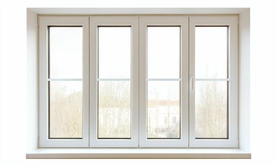 White window frame, four panes, winter view.