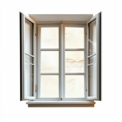White window, panes, open, sill, view.