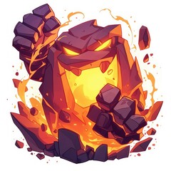 Fiery rock monster erupting.