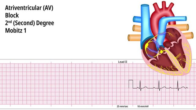 Second Degree Atrioventricular Block Mobitz 1 - 2nd degree AV Block Mobitz 1 - ECG and Heart Conduction - Electrocardiogram Medical Animation