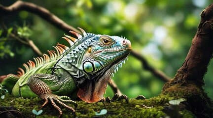 Fototapeta premium Serene Iguana: A Nature Portrait in Detail
