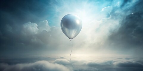 Obraz premium Enigmatic Ghostly Balloon Floating Alone on a White Background: A Symbol of Mystery and Whimsy in Urban Exploration Photography