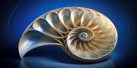 Obraz premium The intricate spiral of a nautilus shell, showcasing nature's elegant mathematical design and the beauty of the golden ratio.