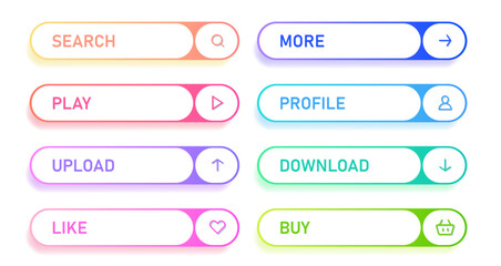 Fototapeta premium Set of social media modern buttons. Different gradient colors and icons on oval forms with shadows.