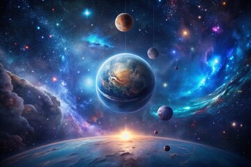Ethereal Celestial Body Floating in the Dark Blue Cosmos with Stunning Galaxies and Cosmic Wonders, Capturing the Beauty of the Universe in a Dreamlike Scene