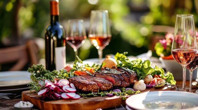 Table set up meal outdoor setting is covered backyard bbq dinner party