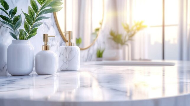 Modern bathroom marble countertop is made white pristine interior