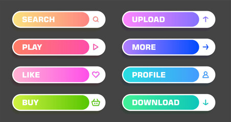 Obraz premium Set of social media modern buttons. Different gradient colors and icons on oval forms with shadows.