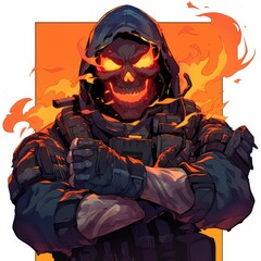 Flaming skull-masked soldier.