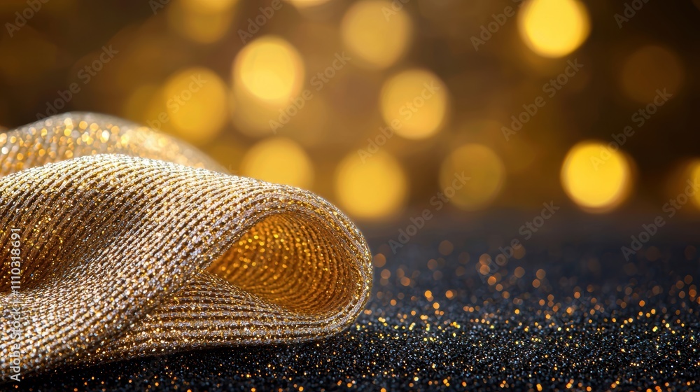 Poster a close up shot of shimmering gold fabric with a subtle wave pattern, catching the light and creatin