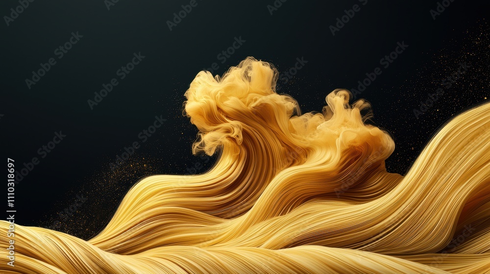 Poster abstract image of swirling golden smoke against a black background, creating a mystical and ethereal