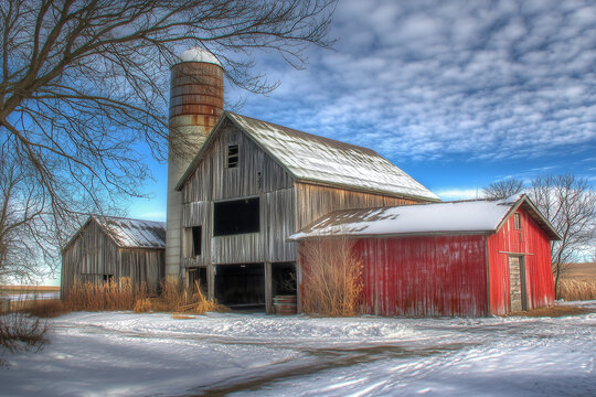 red barn in winter