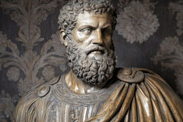 Obraz premium Close-up statue man head upper body made Illustration of aristotle Showcasing