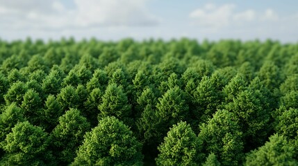 Natural transpiration. A lush green forest with dense trees under a bright sky, showcasing nature's beauty and tranquility.