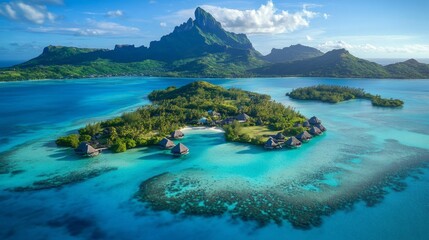 Aerial view beautiful tropical island middle ocean covered of