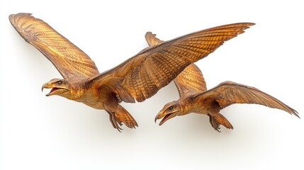 Fototapeta premium Two prehistoric birds in flight, isolated on white background.