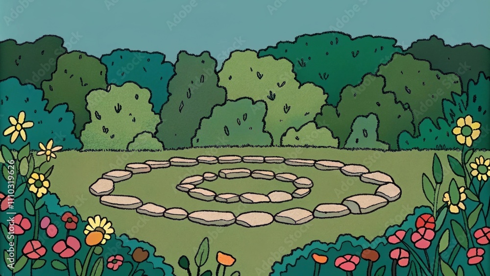 Poster a circular arrangement of stones p strategically on the ground creating a small sacred space within 