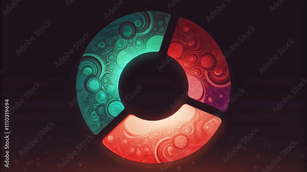 Poster a circular motif divided into three arc segments each painted in a different shade emerald green roy