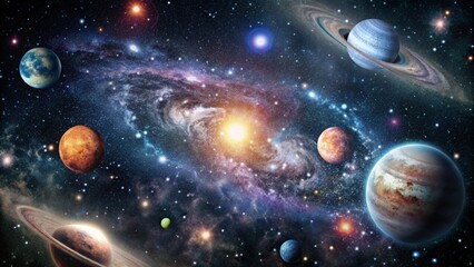 Universe Galaxy Space Stars Planets Moon Sun Constellations Asteroids Meteorites Mercury Venus Earth Mars Jupiter Saturn Uranus Neptune Milky Way Infinity galaxies Time Backgrounds for advertising