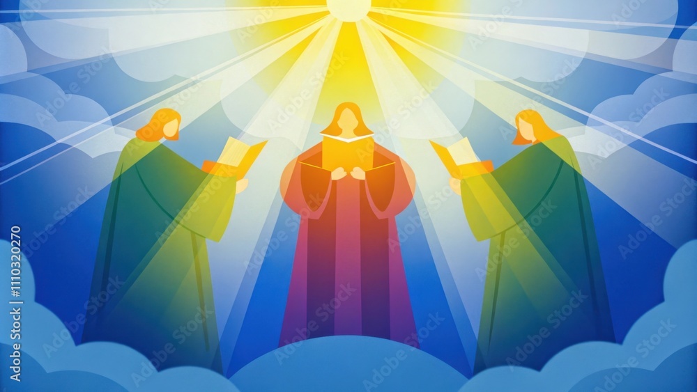 Poster a depiction of light cascading from a central source mimicking the rays of the sun breaking through 