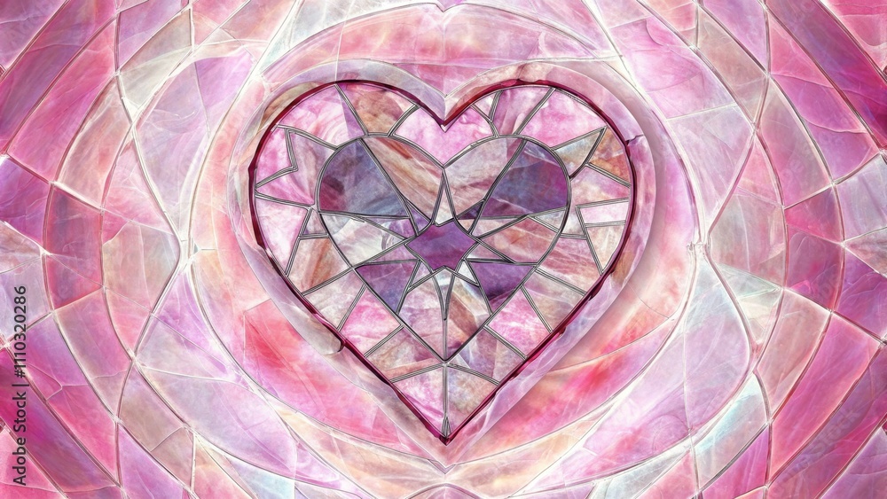 Poster a digital artwork showing a heart comprised of fragmented mirror pieces creating a kaleidoscope effe