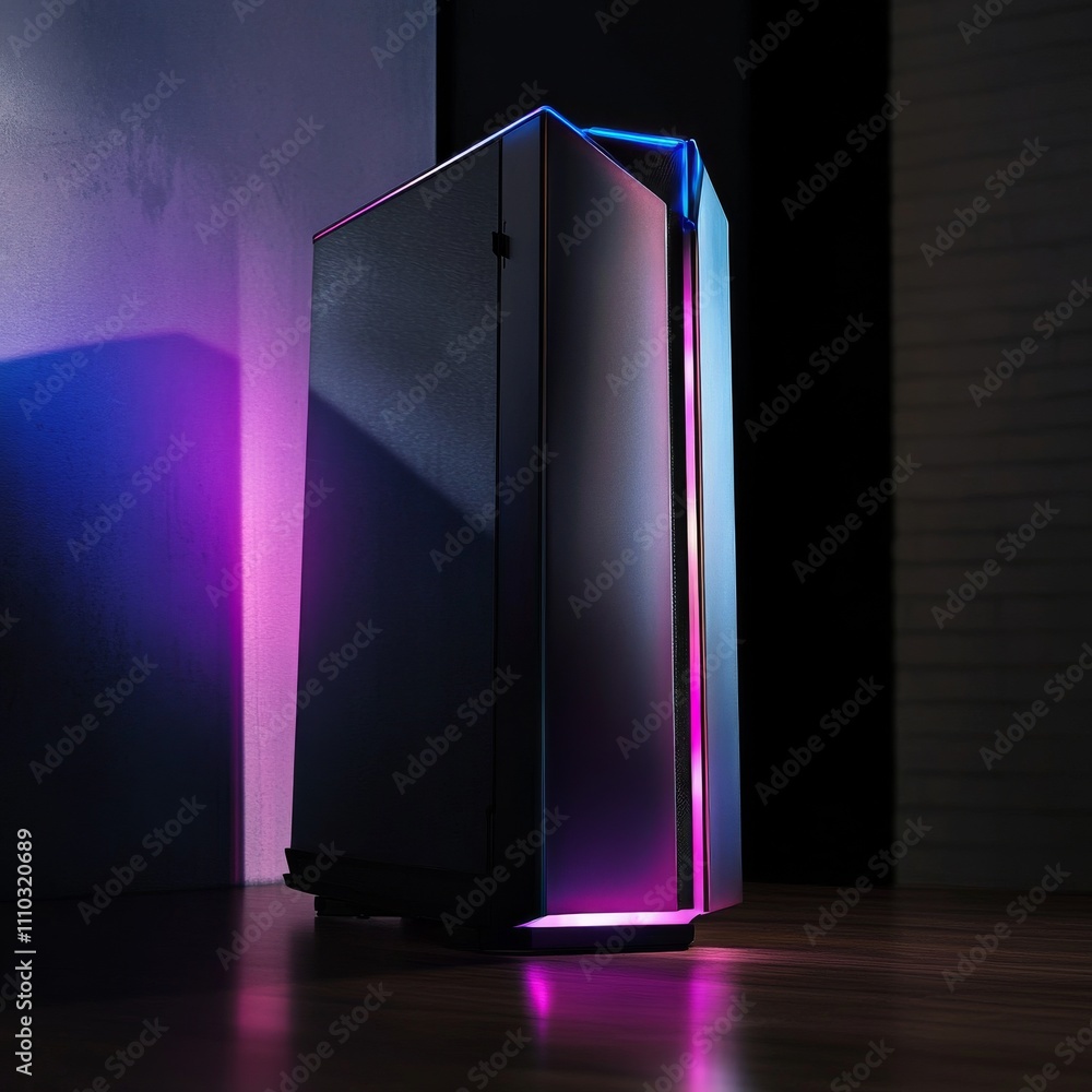 Fototapete Inside view of custom colorful illuminated bright rainbow RGB LED gaming pc.. Computer power hardware and technology concept background