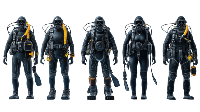 A Collection of High-Tech Diving Suits for Underwater Exploration and Adventure Activities