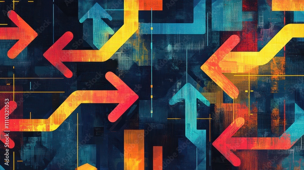 Aufkleber abstract arrows on a digitally patterned, colorful map illustrate growth trends and forward movement