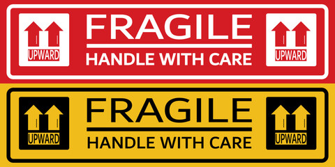 Sticker Fragile handle with care, warning label and poster for delivery service. Package icons set. Vector