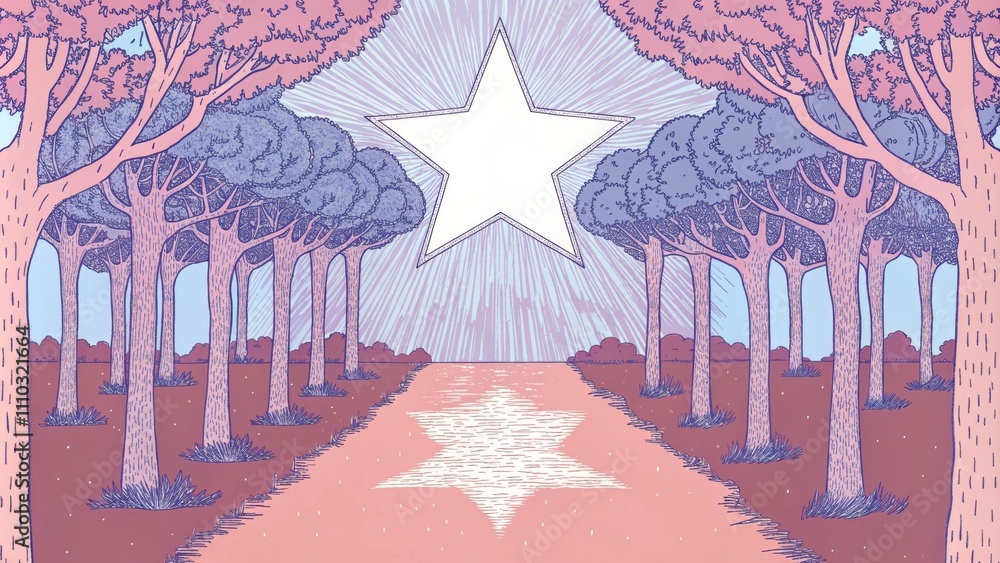 Aufkleber a secluded grove beneath an expansive sky where a bright star shines brightly creating a pathway of 