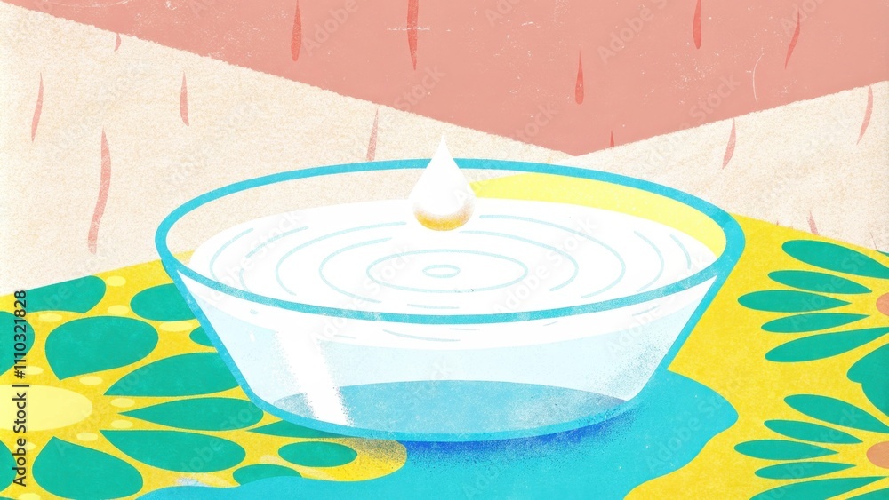 Poster a small glass dish filled with water where a drop lands gently creating soft ripples that expand out