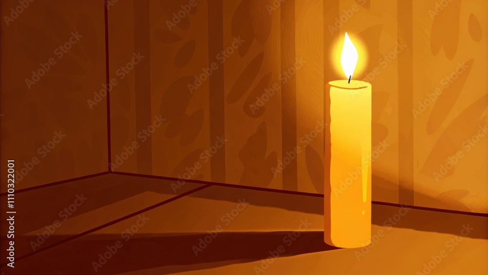 Poster a solitary candle flickering in a dim room casting a warm inviting glow on the surrounding walls. th