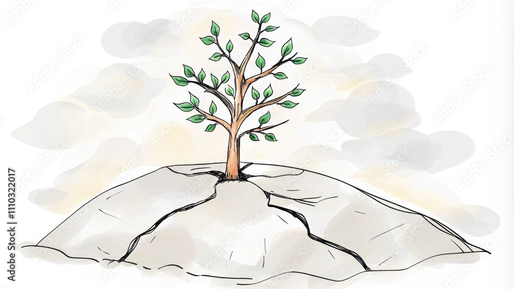 Poster a small yet fiercely resilient tree rises from the middle of a significant crack in a large boulder.