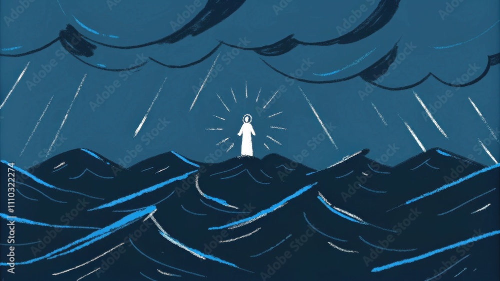 Aufkleber a vast ocean during a stormy night with dark turbulent waves crashing violently. in the center of th