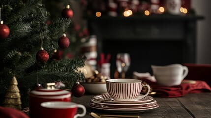 A charming holiday scene with a Christmas A vintage Christmas scene featuring an old