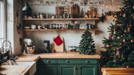 A charming holiday scene with a Christmas A vintage Christmas scene featuring an old