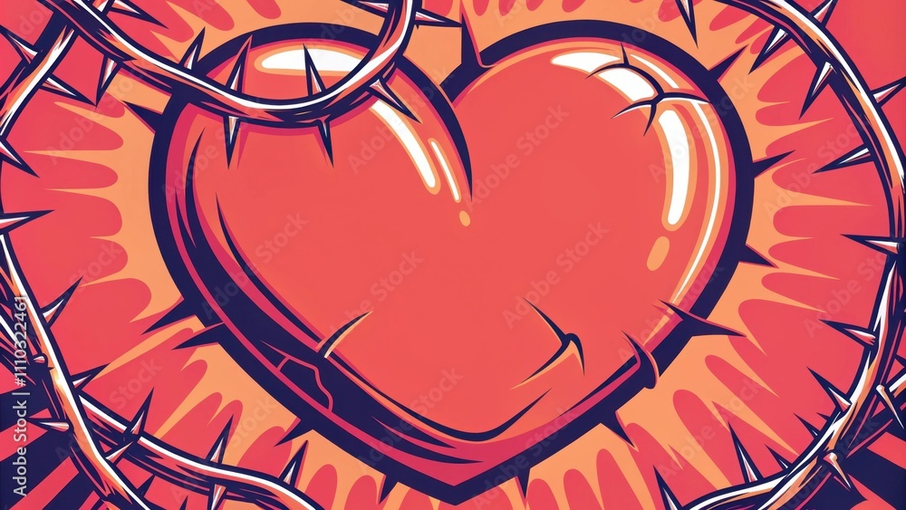 Poster encased in a jagged sphere of thorns a vibrant heart pulsates with an orange hue radiating warmth an